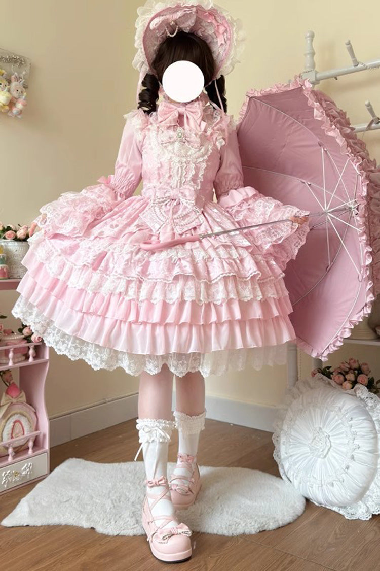 [Love Feather] Mehrlagiges Hanayome Bowknot Spitze Süßes Wunderschönes Lolita Jsk Kleid 4 Farben