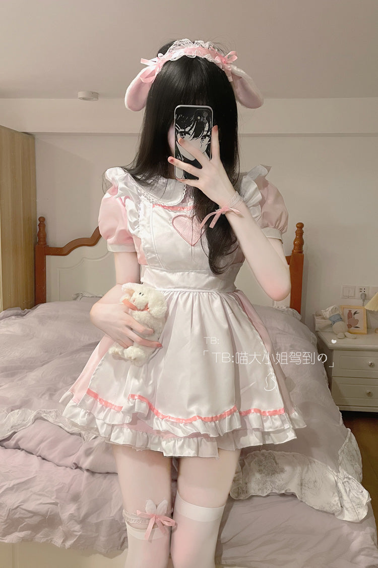 Sweetheart Rabbit Maid Short Sleeves Ruffle Hollow Plus Size Sweet Lolita Dress 2 Colors