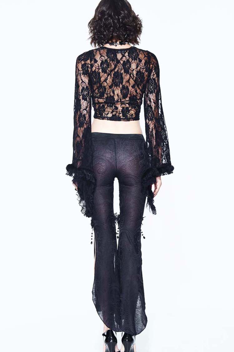 Black Fringe Lace Pendant Ninth Bell-Bottoms Women's Gothic Pants