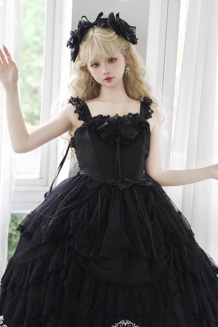 Black Iris Love Multi-layer Ruffle Bowknot Gothic Princess Lolita Jsk Dress