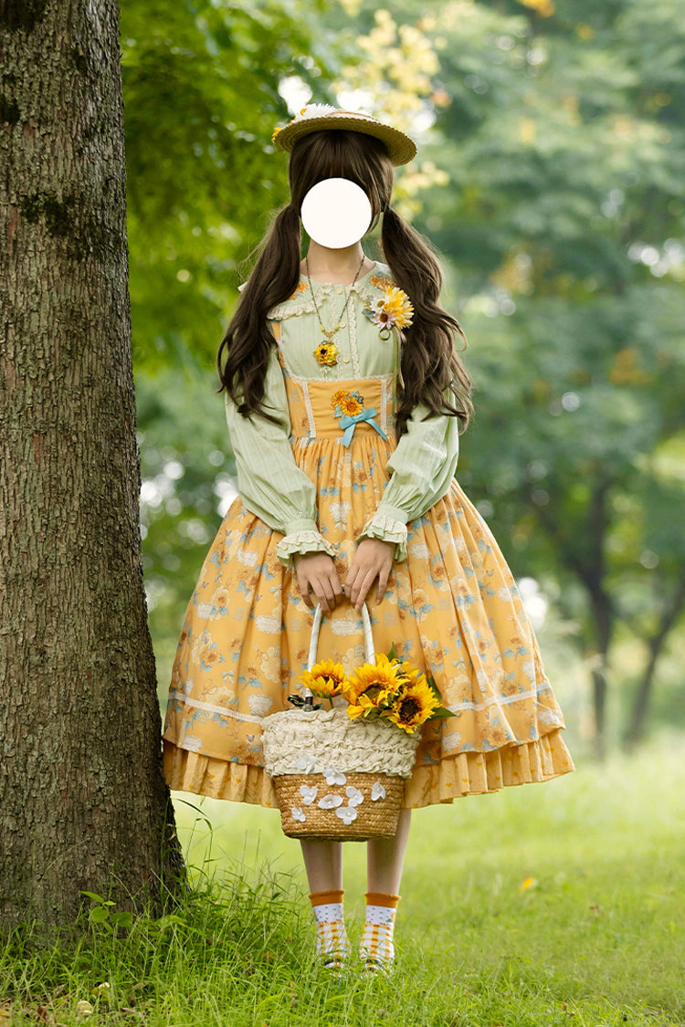 Yellow [Gardening Sunflower] Sleeveless Print Ruffle Bowknot Sweet Elegant Uplift Lolita Jsk Dress