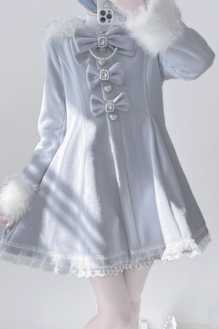 [Plush Lop-eared Rabbit] Long Sleeves Bowknot Lace Hooded Sweet Jirai Kei Coat 5 Colors