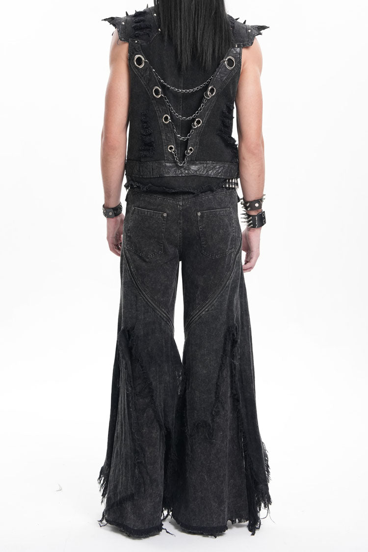 Black Ripped Rings Studs Men's Gothic Pants