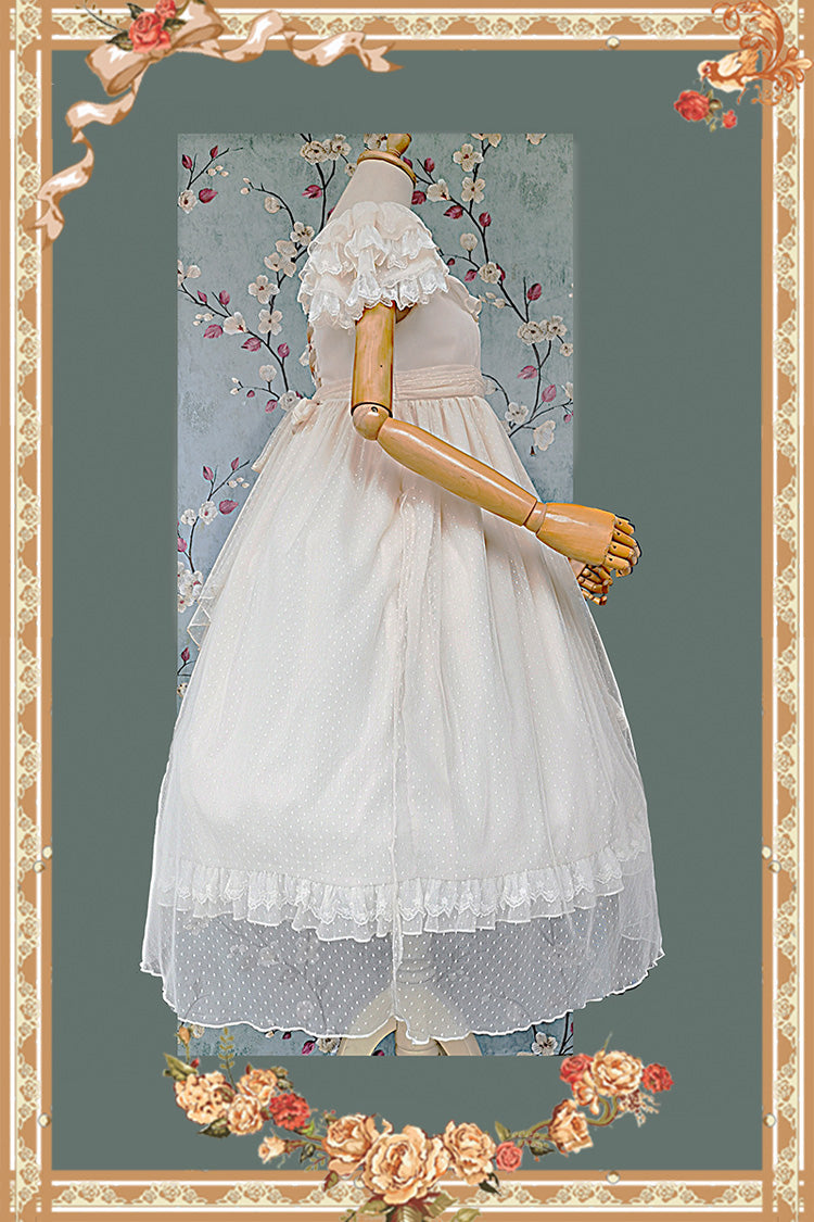 Apricot [Moon goddess *Mediana*] Polka Dot Print Ruffle Bowknot Asymmetric Sweet Elegant Lolita Dress