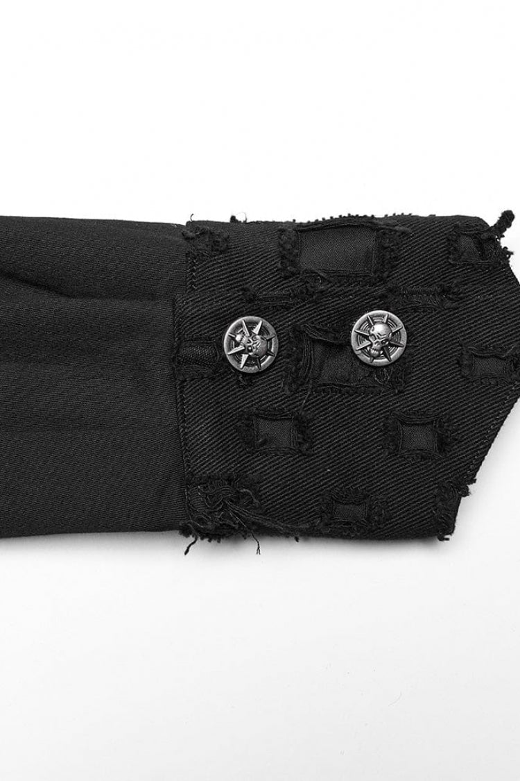 Black Hollow Hole Stitching Mens Steampunk Blouse