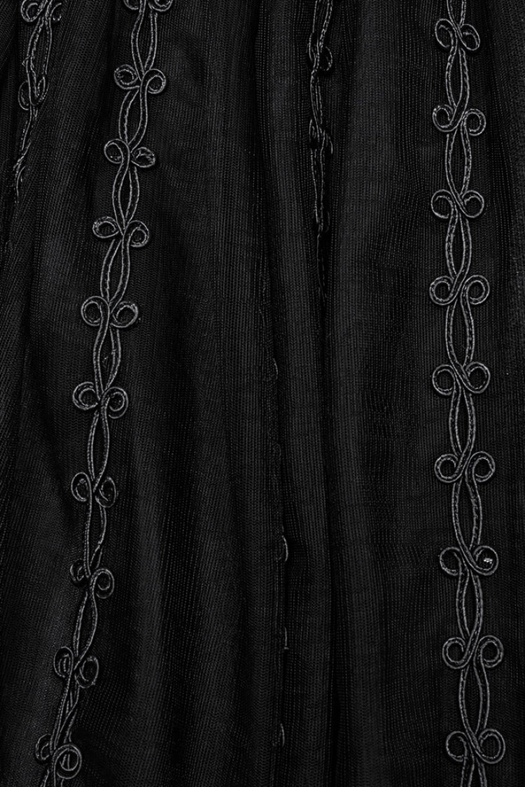 Black Floral Embroidery Mesh Women's Gothic Skirt