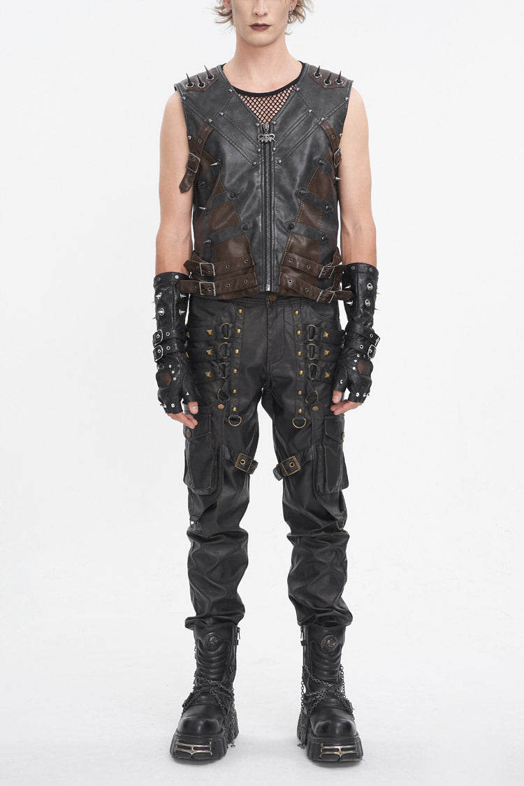 Black Studded Faux Leather Men's Punk Vest