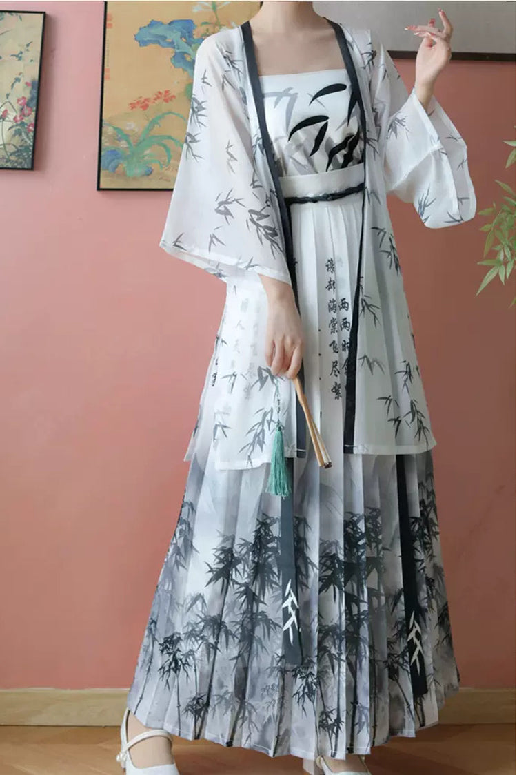 Women's Classic Chinese Handwriting Print Style Hanfu Dress 2 Colors