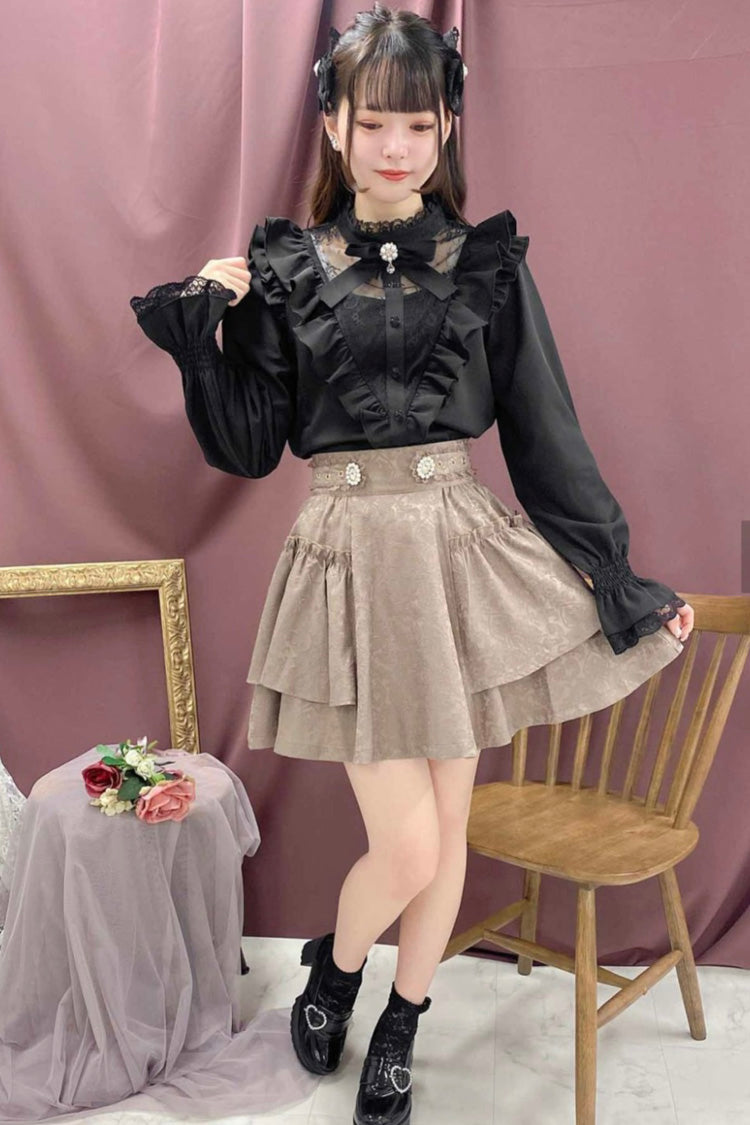 Jacquard Dark Pattern Bowknot Sweet Jirai Kei Japanese Lolita Skirt 3 Colors