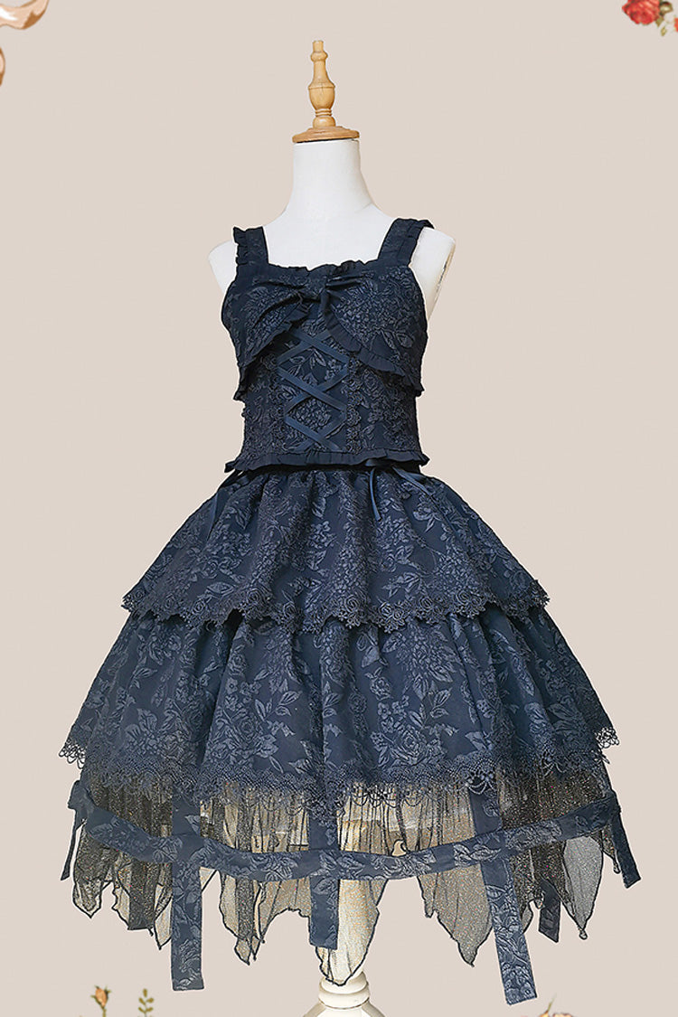 Black [Apprentice Witch] Double-Layered Ruffle Lace Gothic Lolita Skirt