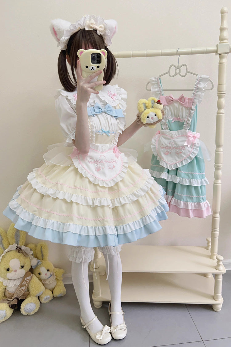 Cat Ear Story Mehrlagiges Rüschen-Schleifen-Lolita-JSK-Kleid in 4 Farben