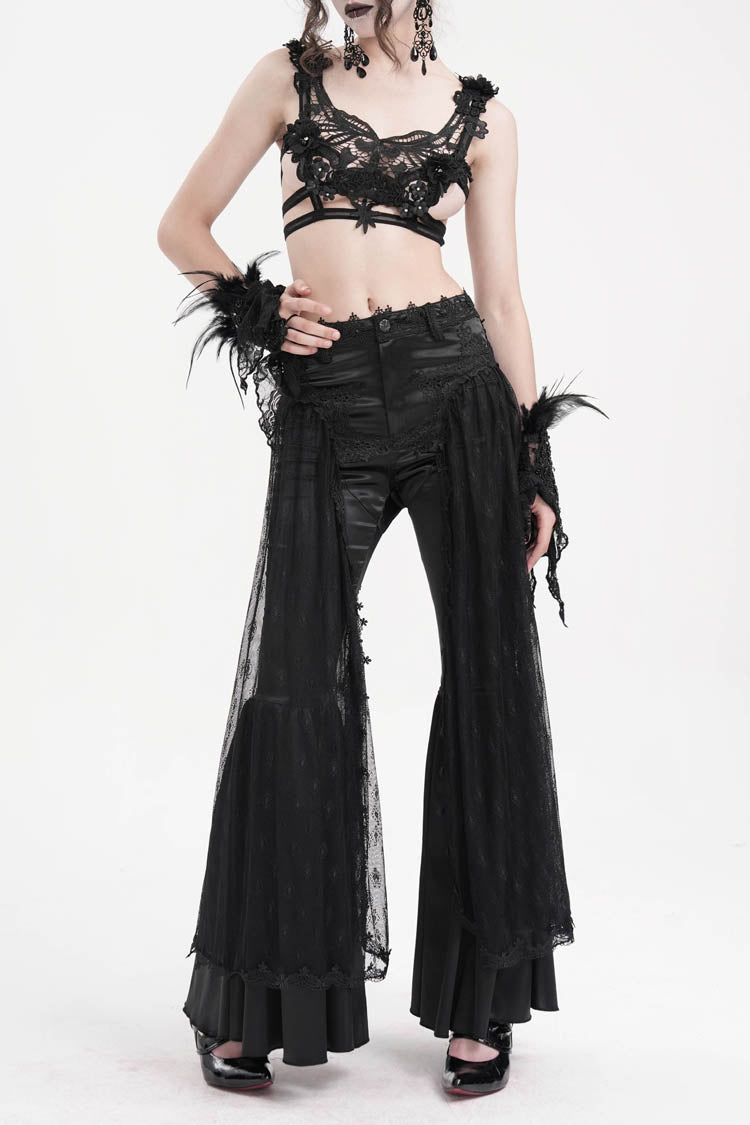 Black Crochet Lace Mesh Women's Gothic Pants