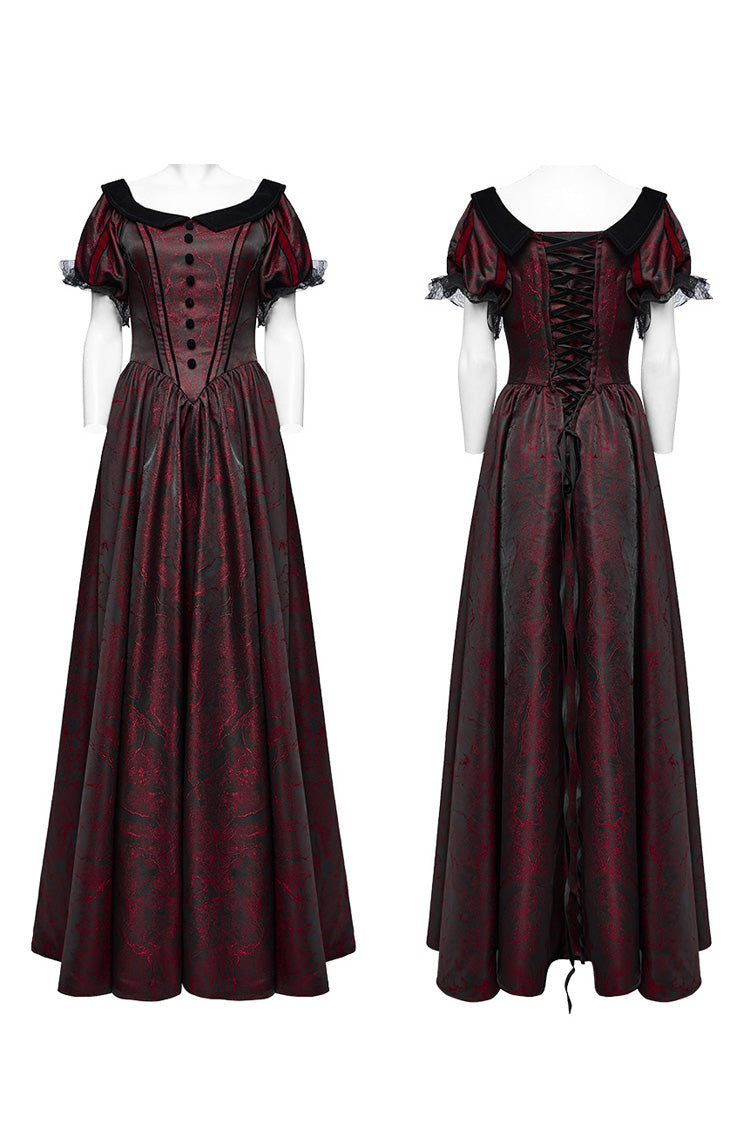 Black/Red Short Puff Sleeves Lace-Up Women's Gothic Dress