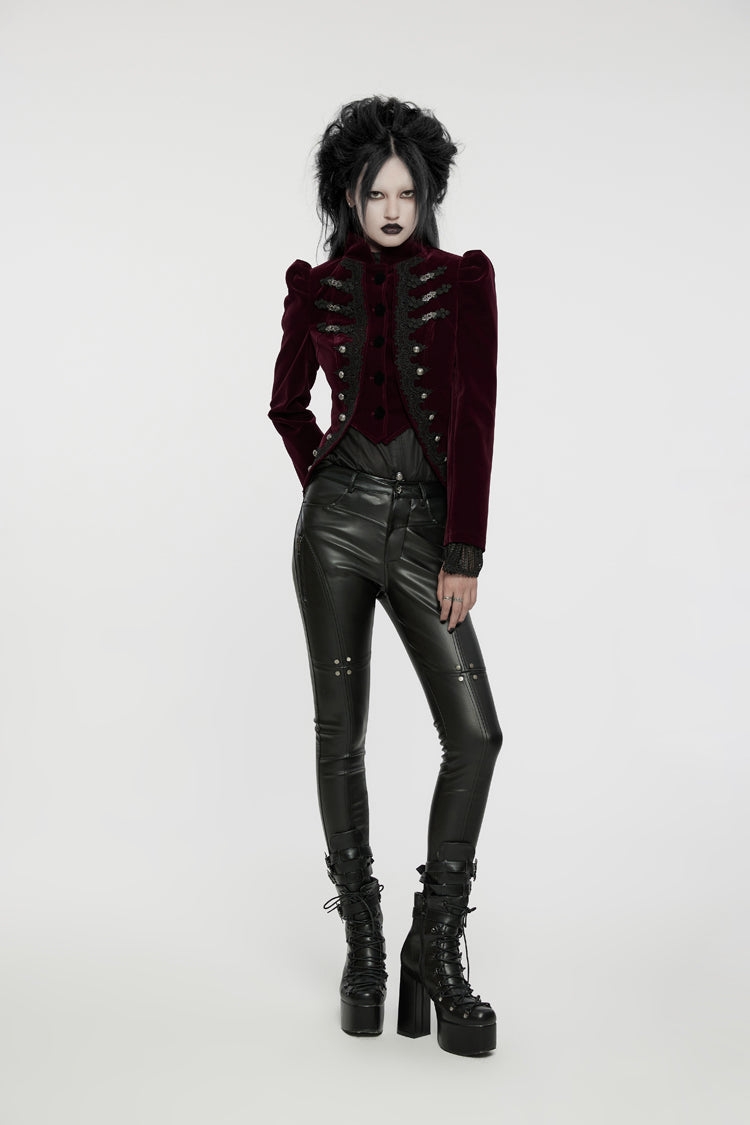 Red Stand Collar Long Sleeves Women's Gothic Swallowtail Coat