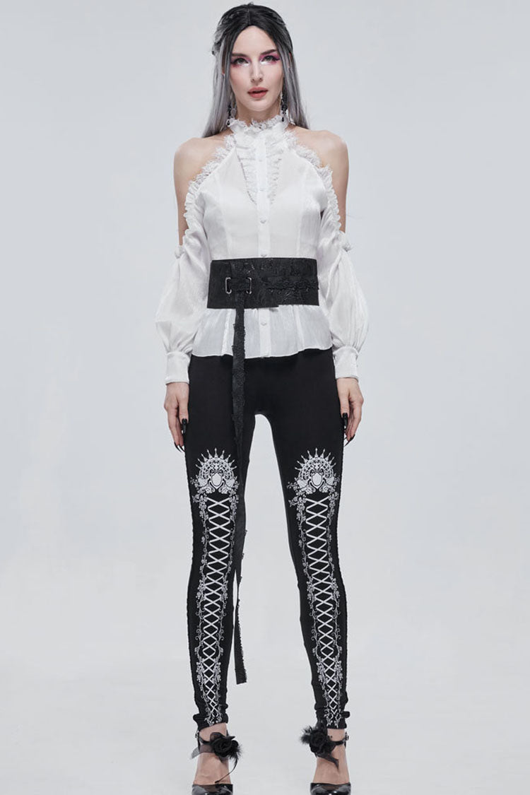 Black/White Gothic Printed Decoration Tie-Rope Elasticity Women's Leggings