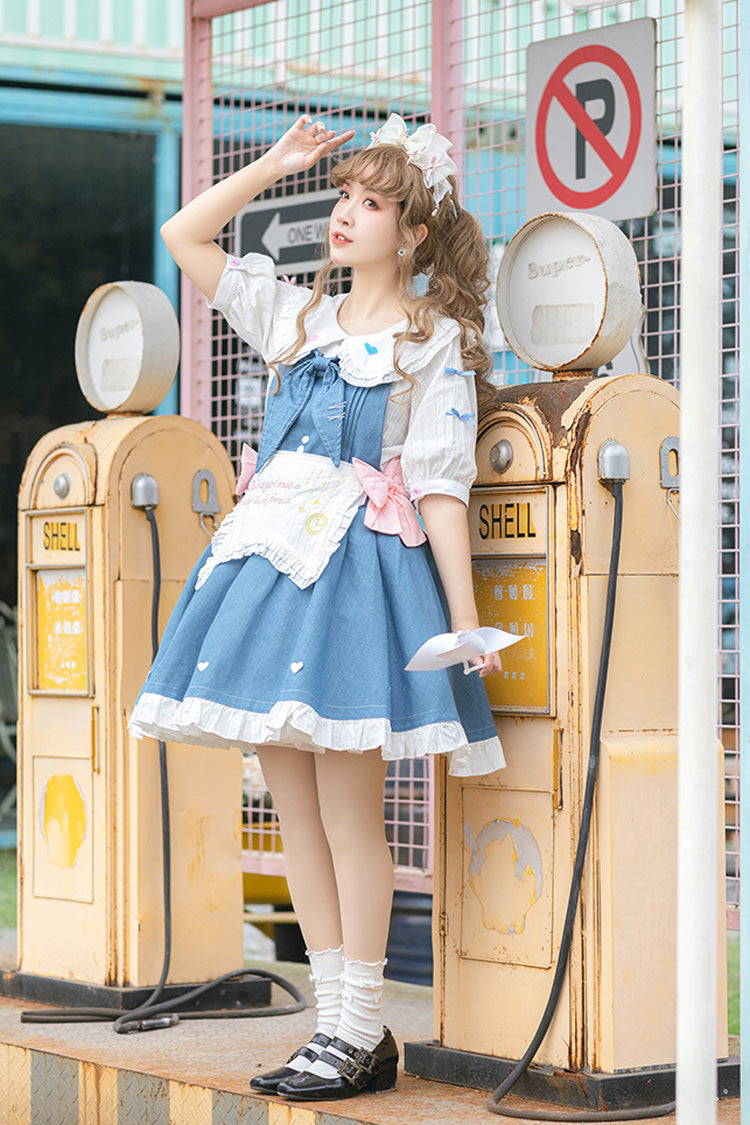 Blue [Cowboys Are Busy] Ruffle Bowknot Sweet Lolita Strap Dress