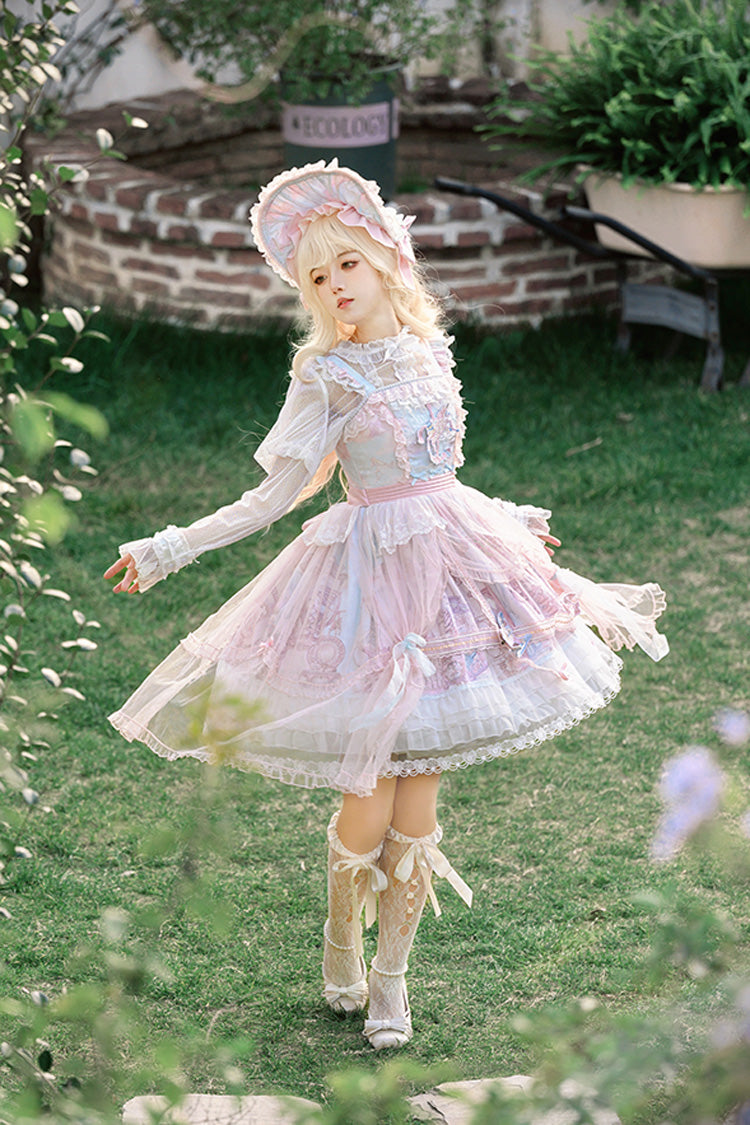 Pink/Blue [Pegasus Park] Multi-Layered Print Ruffle Bowknot Lace Sweet Gorgeous Lolita Jsk Dress