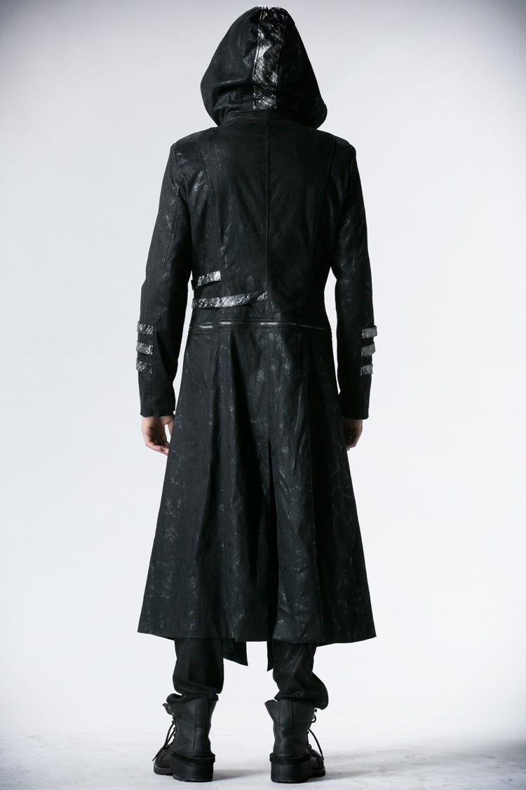 Black Stand Collar Metal Buckle Long Sleeves Mens Steampunk Coat