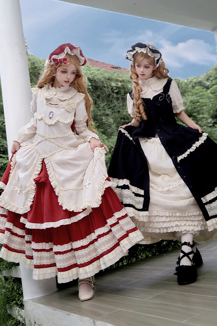 Schwarzes [Lily] Mehrlagiges Rüschenspitzen-Klassisches Elegantes Lolita-Jsk-Kleid