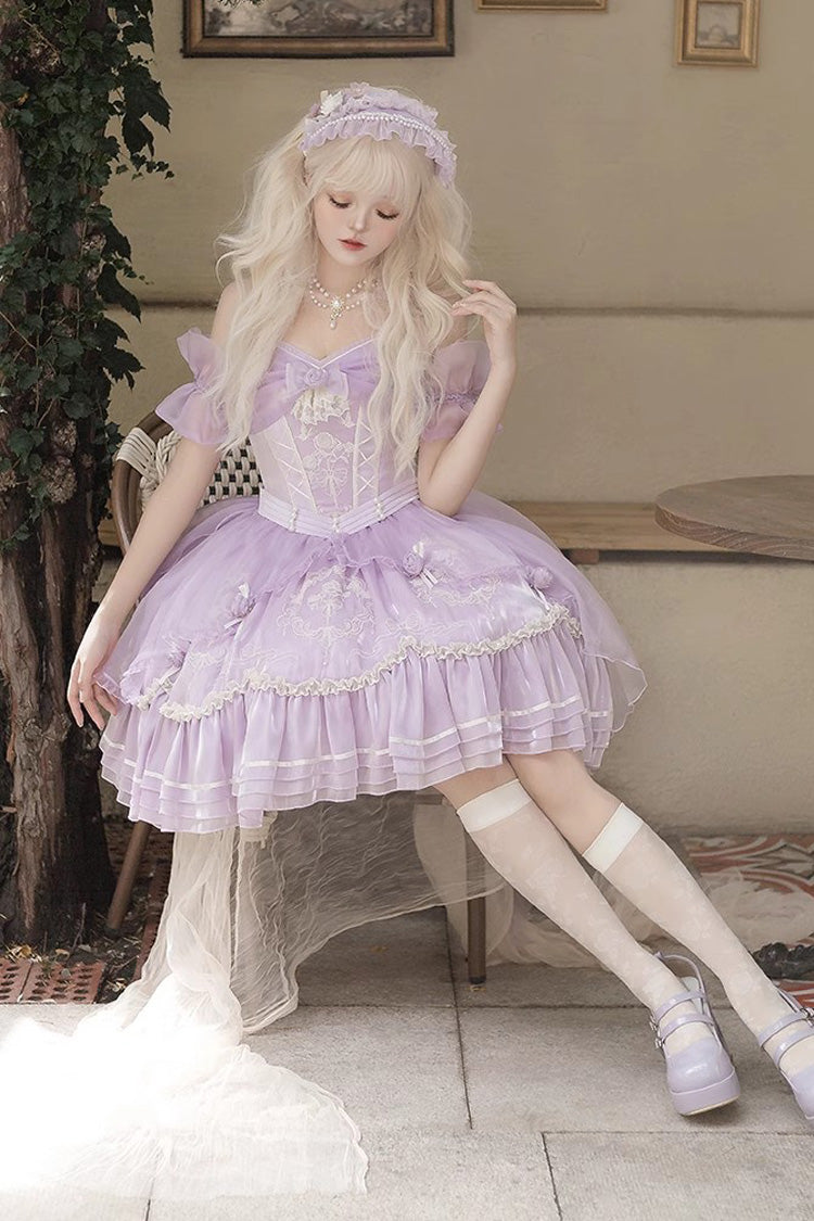 Lila Fantasie Spieluhr Rüschen Bowknot Spitze Ballett Süßes Elegantes Lolita Kleid