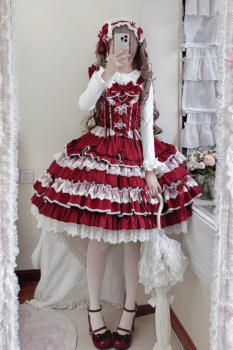 [Love Notebook] Sleeveless Multi-Layered Ruffle Bowknot Lace Sweet Lolita Jsk Dress 5 Colors