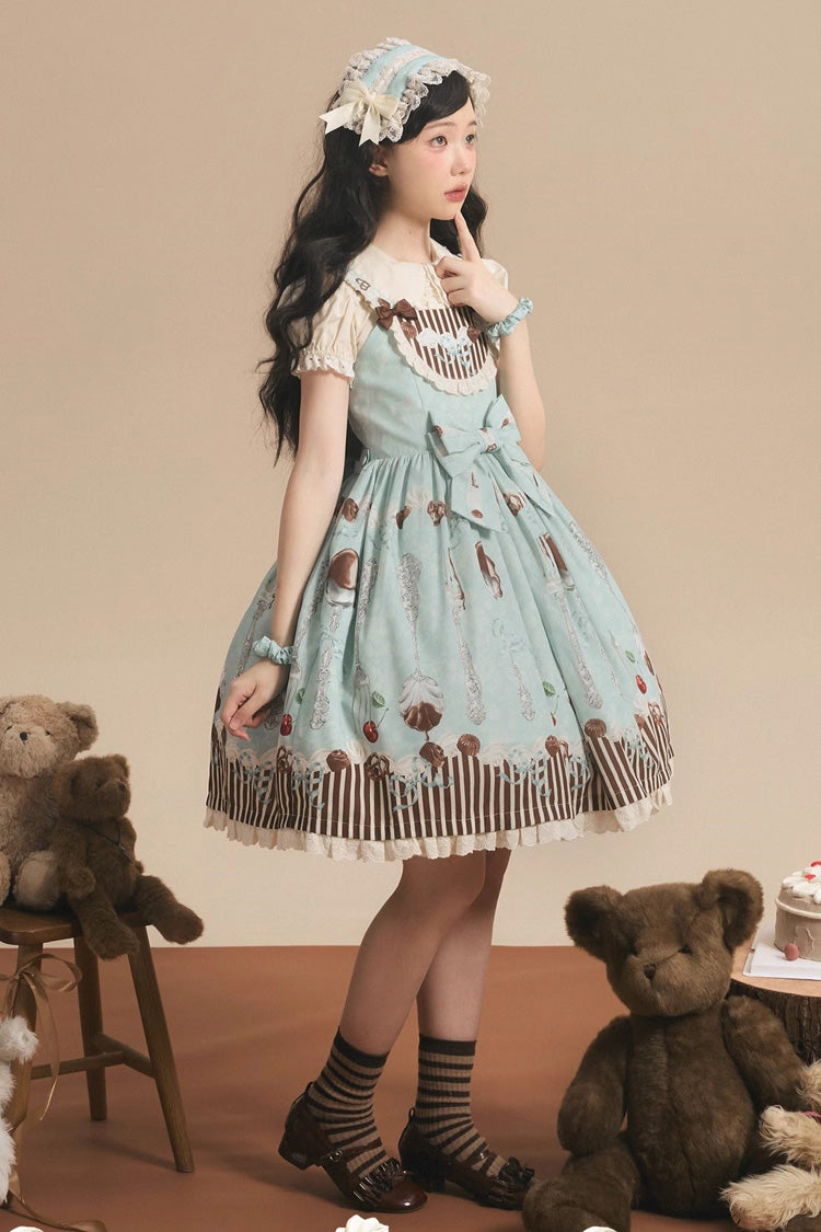 Green [Chocolate Cherry] Print Bowknot Sweet Lolita Jsk Dress