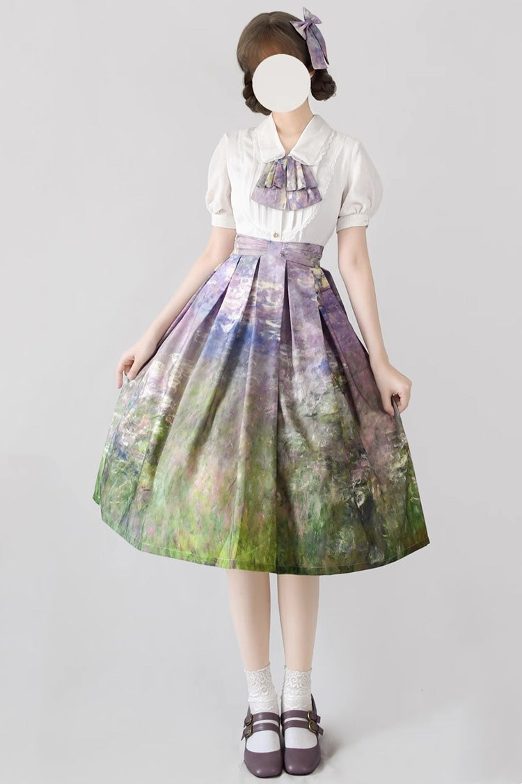 [Forest Basket] Multi-Color Monet Oil Painting Print Ruffle Classic Vintage Lolita Skirt 10 Colors