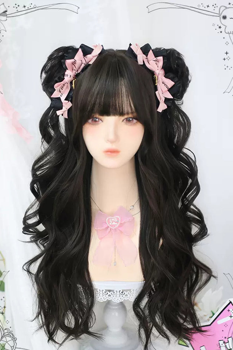 Black Double Ponytail Long Curly Sweet Lolita Wigs