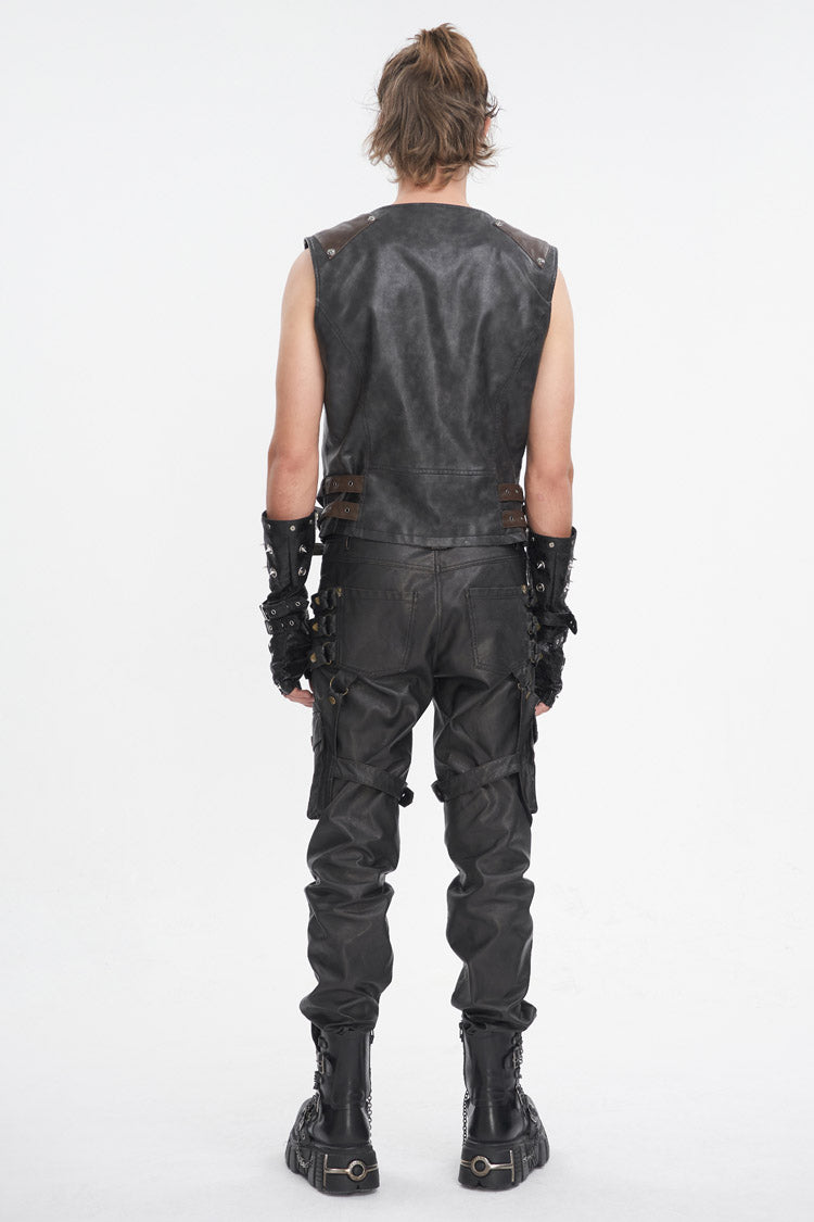 Black Studded Faux Leather Men's Punk Vest