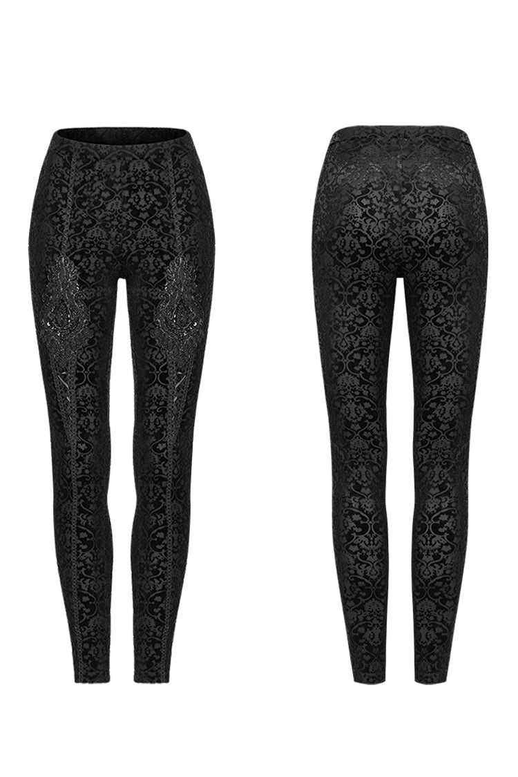 Black Jacquard Women's Gothic Leggings