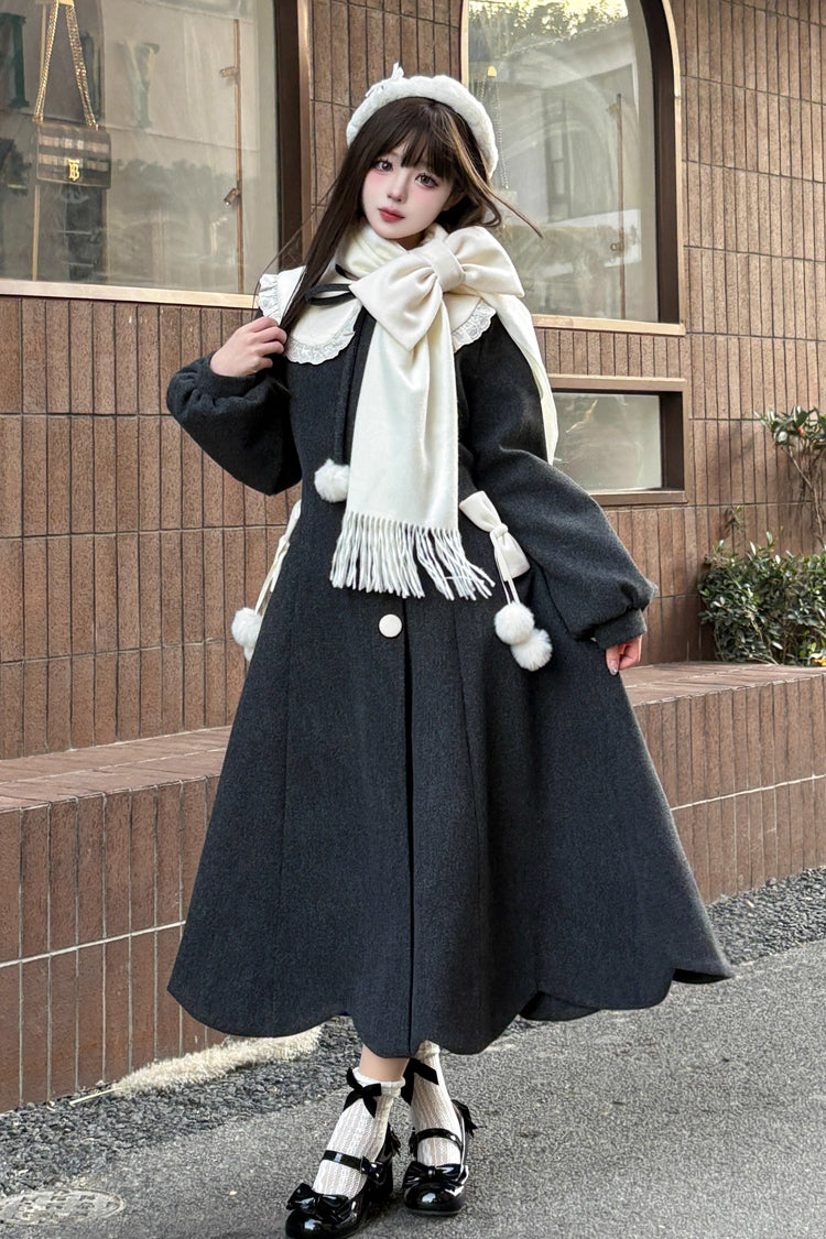 [Winter Sonata] Long Sleeves Bowknot Sweet Elegant Lolita Long Coat 2 Colors