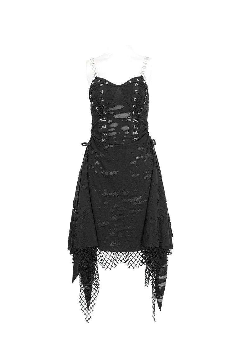 Schwarzes zerrissenes Gothic-JSK-Kleid für Damen