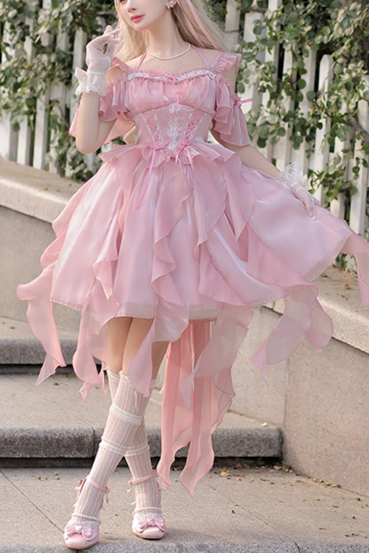 Rosa Galaxy Gebetskorsett mit Fischgrätenband, süßes Lolita-JSK-Kleid