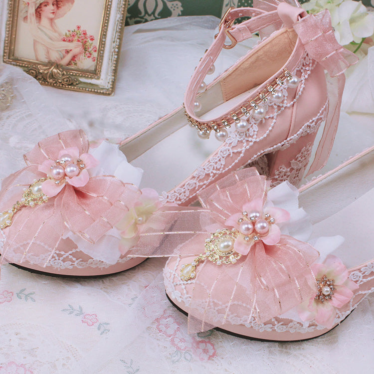 Bowknot Lace Sweet Lolita High Heels 6 Colors