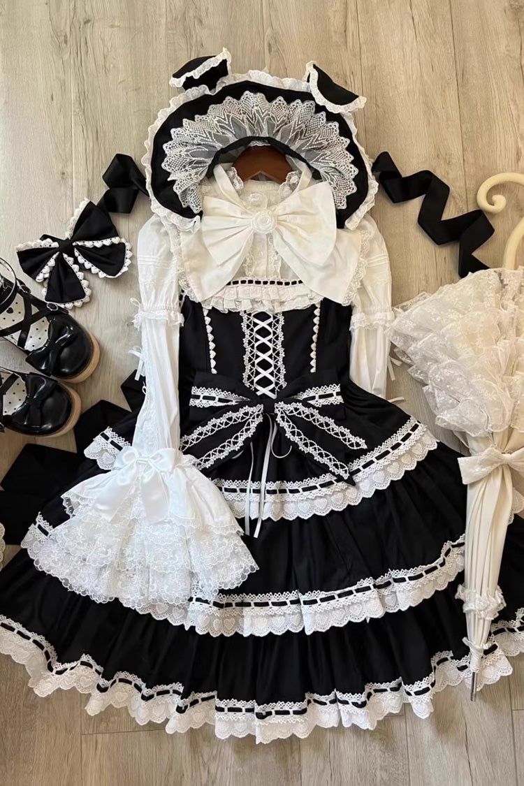 Black [Maiden Heart] Triple-Layered Ruffle Bowknot Lace Sweet Lolita Jsk Dress