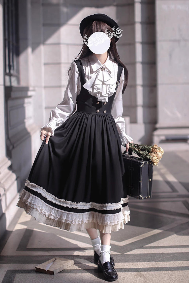 Schwarzes [Hathaway] Elegantes Lolita-Pulloverkleid mit Rüschen und Schleife