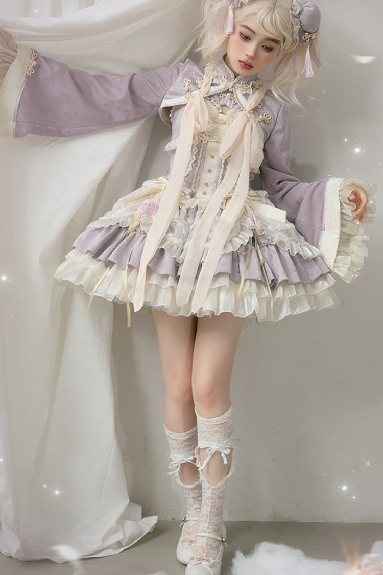 Purple White Pear Dream Multi-layer Ruffle Lace Sweet Chinese Style Princess Lolita Jsk Dress