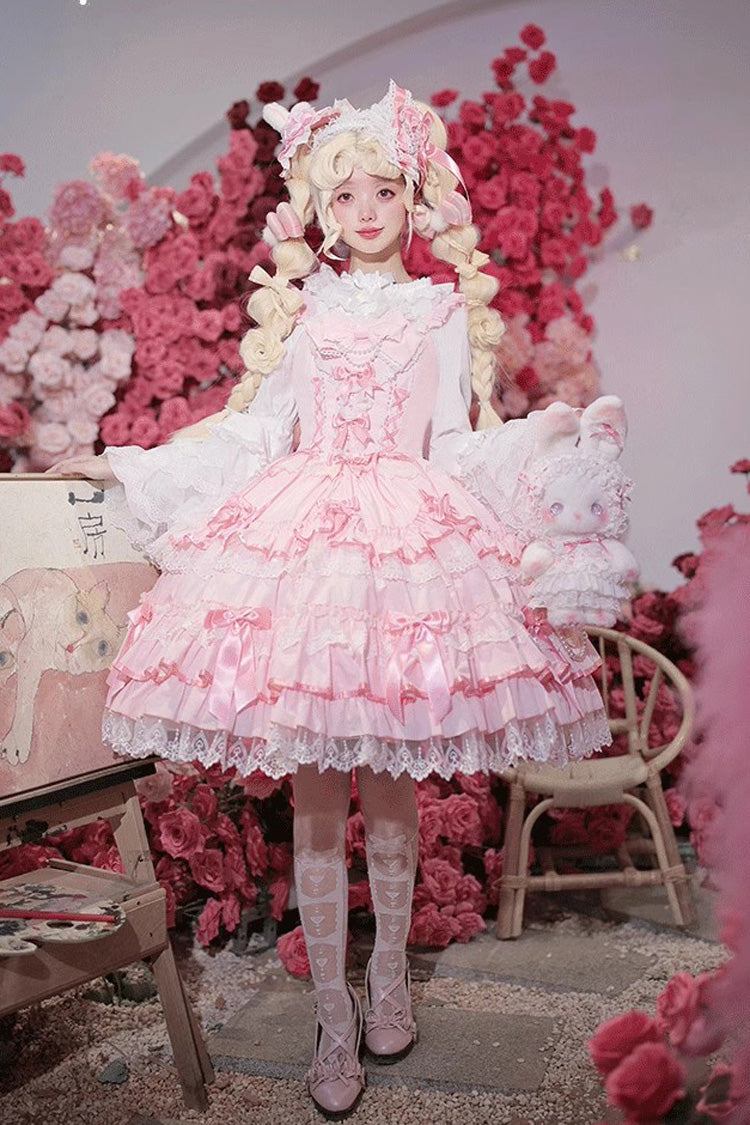 [Love Notebook] Sleeveless Multi-Layered Ruffle Bowknot Lace Sweet Lolita Jsk Dress 5 Colors