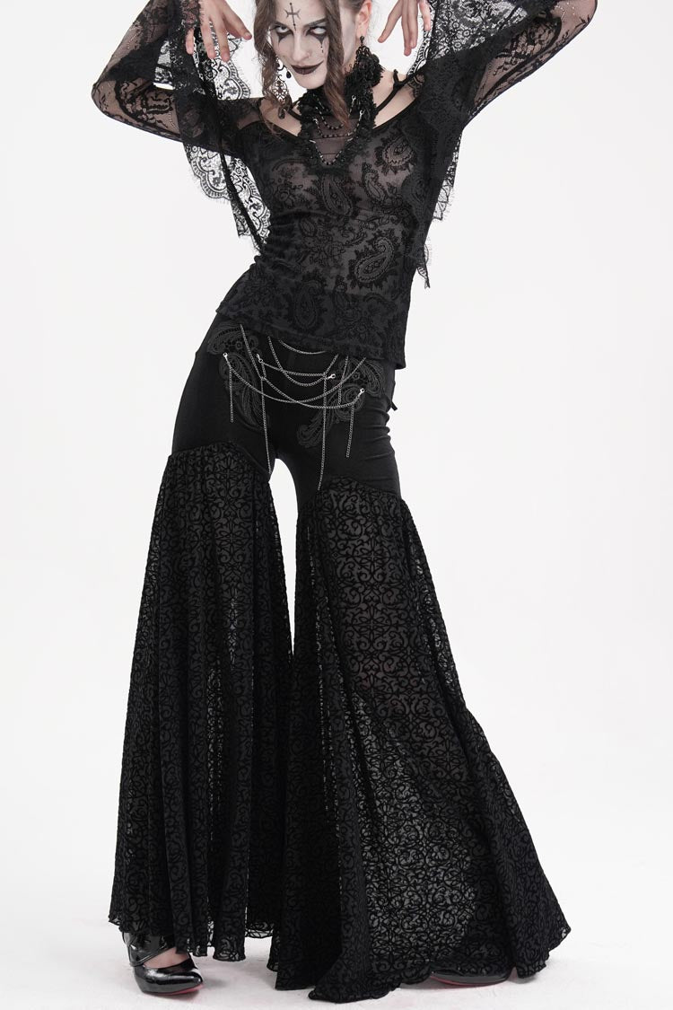 Black Chain Jacquard Floral Hollow Lace Women's Gothic Pants