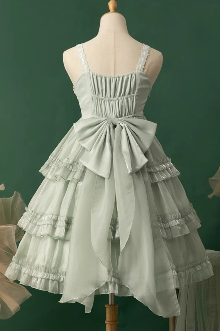 Green Starry Gauze Love Song Three-Tiered Ruffle Bowknot Sweet Lolita Tiered JSK Dress