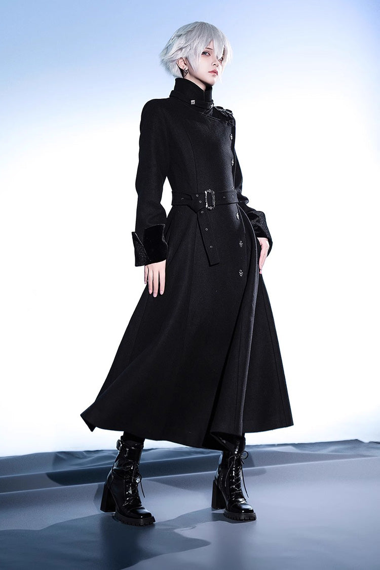 Black Stand Collar Long Sleeves Buckle Ouji Gothic Prince Handsome Lolita Coat