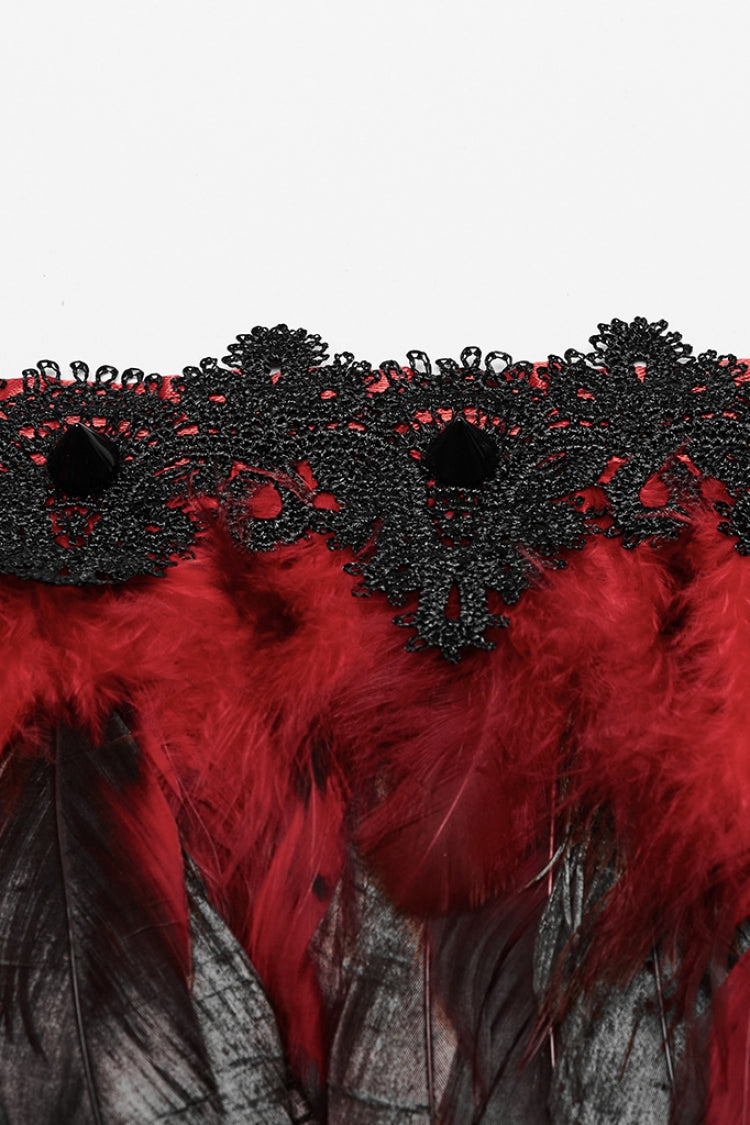 Black/Red Faux Feather Women's Gothic Shoulder Harness