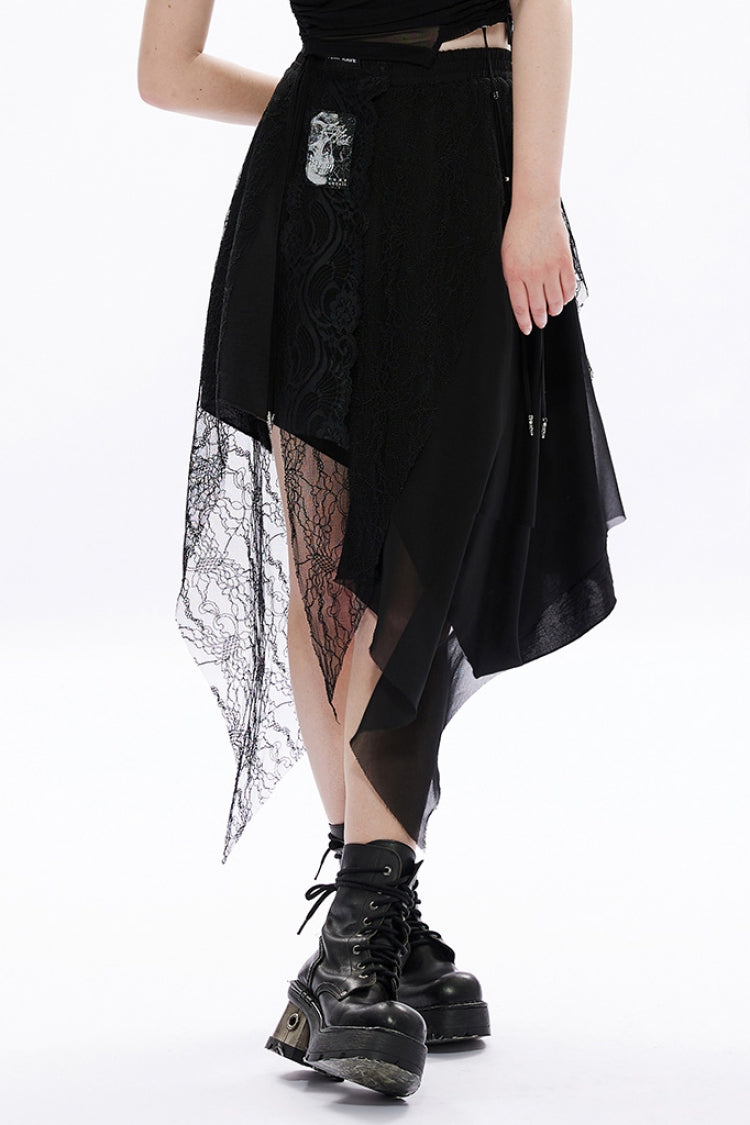 Black Lace Chiffon Irregular Hem Women's Gothic Skirt