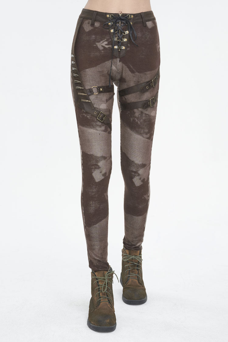 Brown High Waisted Print Women's Punk Pants