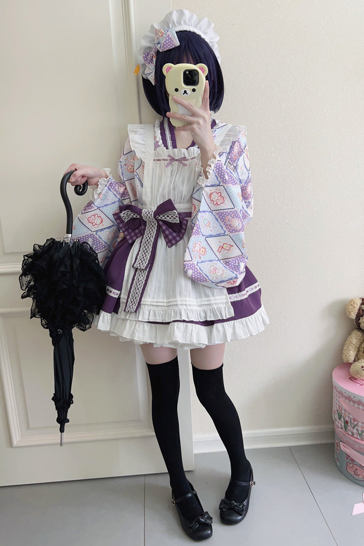 [Showa Sweet Pet] Süßes japanisches Lolita-Dienstmädchenkleid mit Rüschen und Schleife, 6 Farben