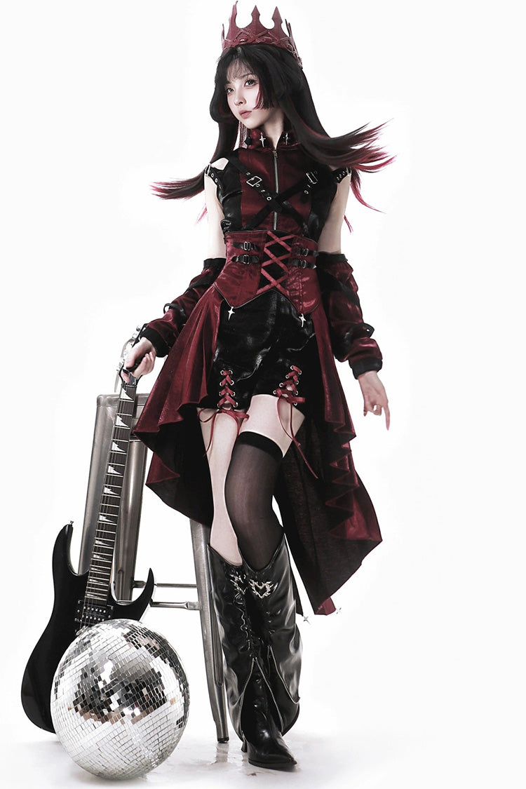 Black/Red [Chief Assassin] Lace-Up Gothic Ouji Lolita Shorts Set