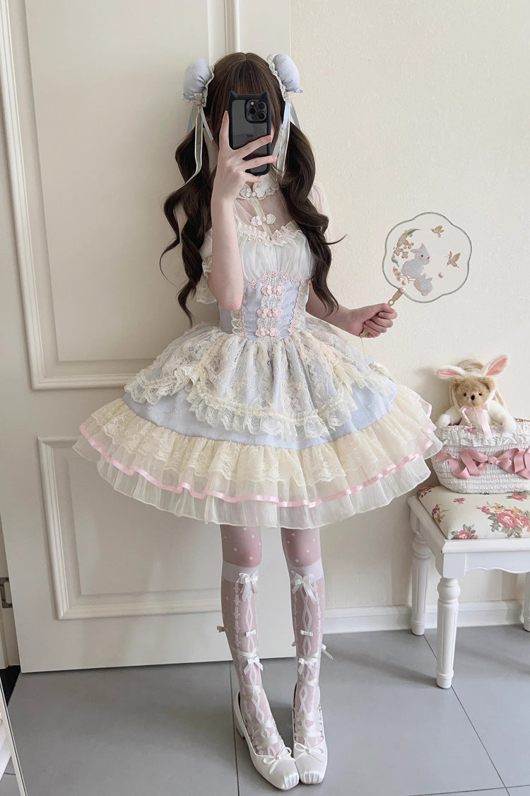 Flower Bud Halterneck Print Ruffle Lace Sweet Chinese Ballet Style Lolita Jsk Dress 3 Colors