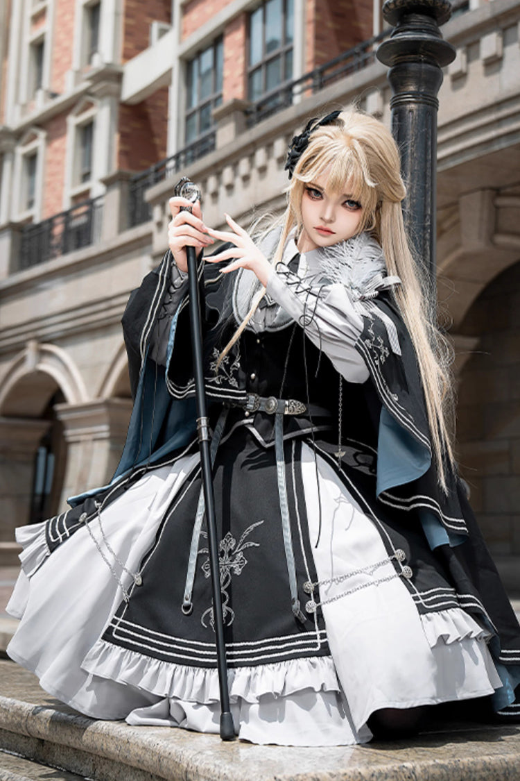 Schwarz/Blau [Dark Knight Contract] Bedruckter Rüschen Gothic Military Eleganter Lolita Rock