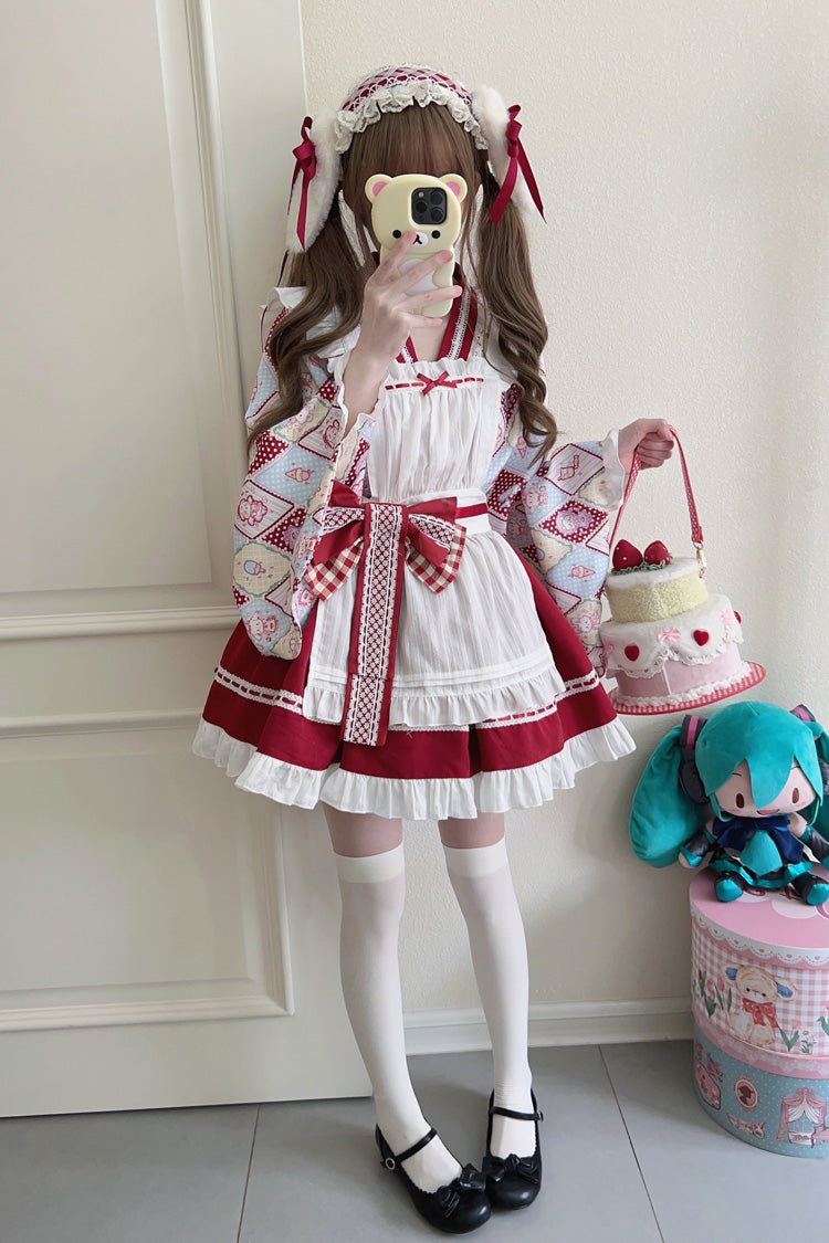 [Showa Sweet Pet] Ruffle Bowknot Sweet Japanese Maid Lolita Dress 6 Colors