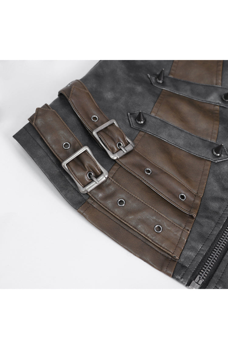 Black Studded Faux Leather Men's Punk Vest